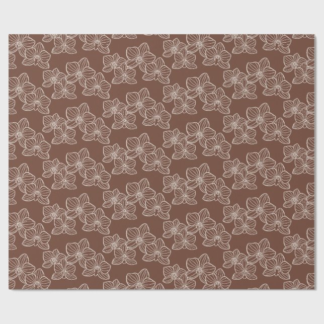 Lineare Orchidee | Elegante dunkle rostfarbene Blu Geschenkpapier (Flach)
