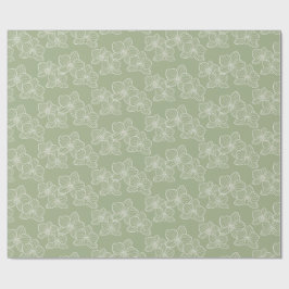 Lineare Orchidee | Elegante florale Salbeigrün Geschenkpapier