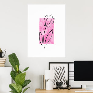 Lineare Tulip, Abstrakt, rosa Wasserfarbe Poster