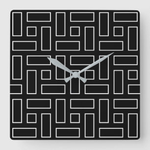 Lineares Schwarz-Weiß-Blockmuster - Schwarz Quadratische Wanduhr