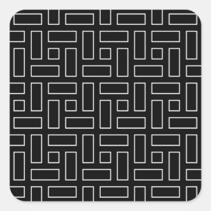 Lineares Schwarz-Weiß-Blockmuster - Schwarz Quadratischer Aufkleber