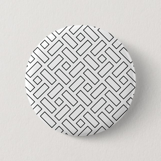 Lineares Schwarz-Weiß-Blockmuster - Weiß Button (Vorderseite)