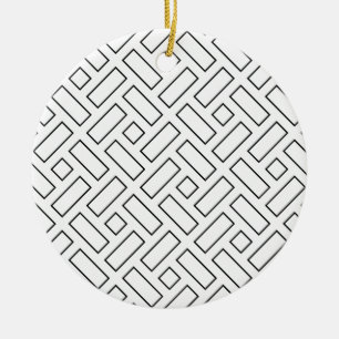 Lineares Schwarz-Weiß-Blockmuster - Weiß Keramik Ornament
