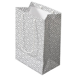 Lineares Schwarz-Weiß-Blockmuster - Weiß Mittlere Geschenktüte