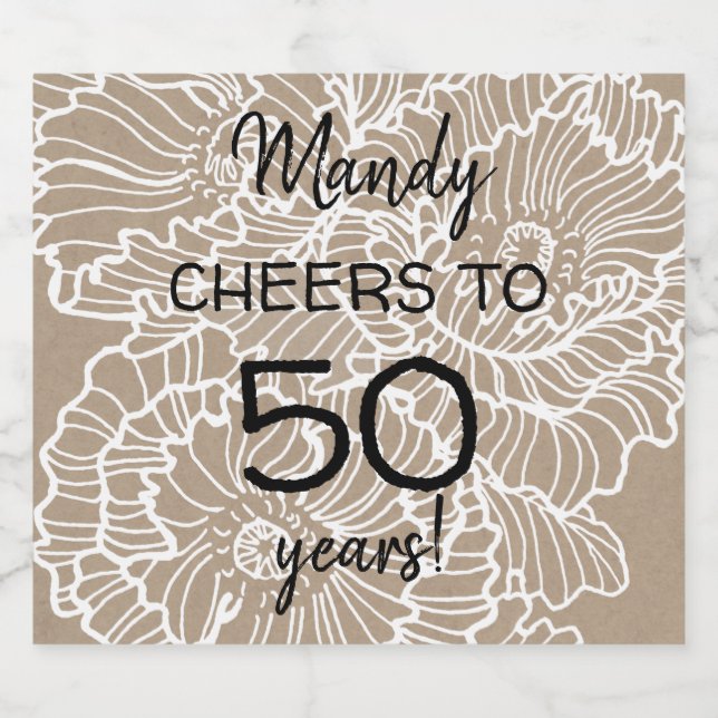 Lineart Blume begehren Geburtstag Bierflaschenetikett (Einzelnes Label)