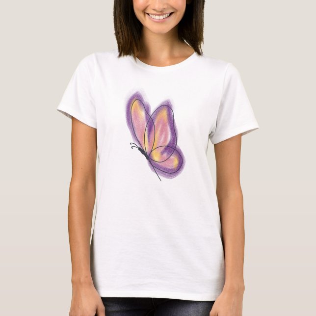Lineart butterfly purple yellow  T-Shirt (Vorderseite)