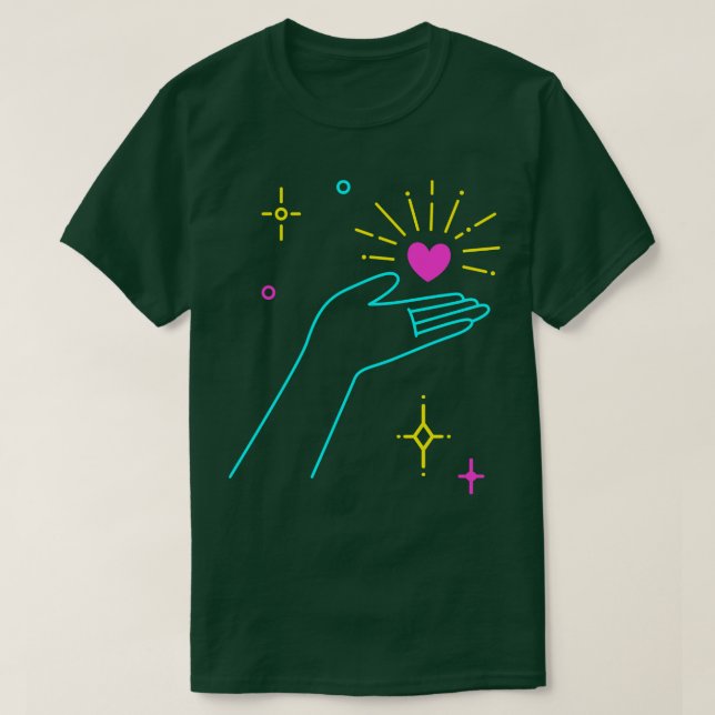 Lineart Hand Holding Heart LoveValentines T-Shirt (Design vorne)