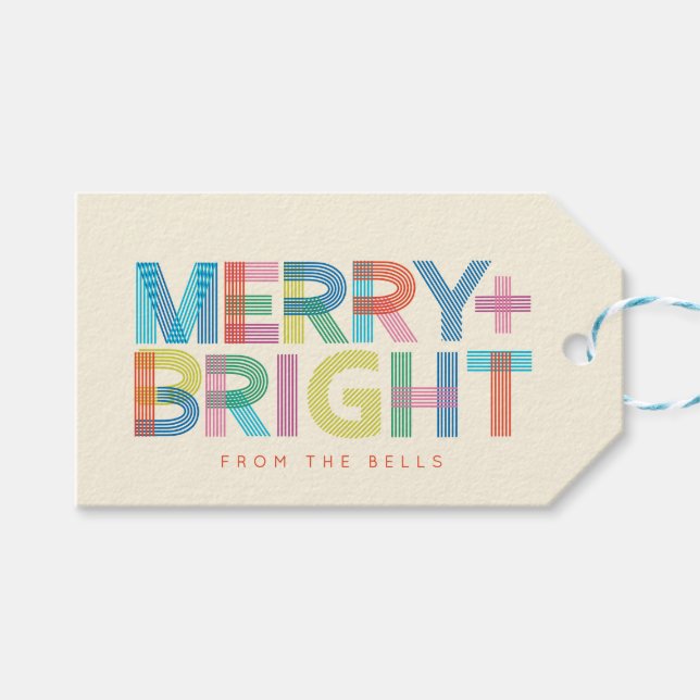 Lined Merry + Helle Ferientypografie Geschenkanhänger (Vorderseite (Horizontal))