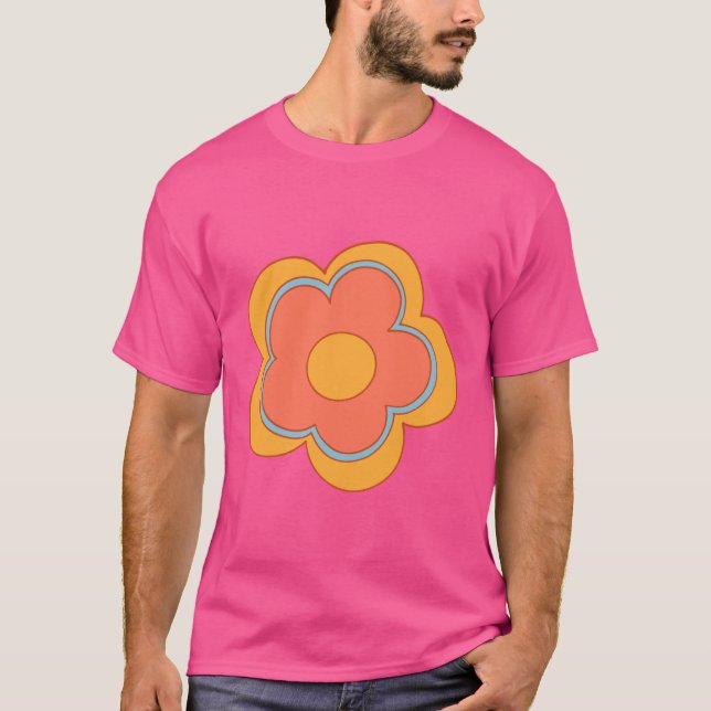 Lined Psychedelic Groovy Cosmos Blume T-Shirt (Vorderseite)