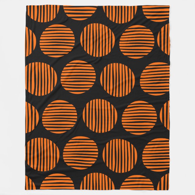 Lined Spots 190917 - Orange auf schwarz Fleecedecke (Vorderseite)