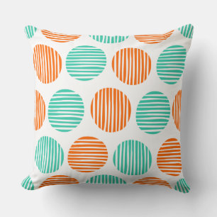 Lined Spots 190917 - Orange und Aqua auf Weiß Kissen
