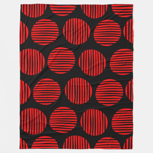 Lined Spots 190917 - Rot auf Schwarz Fleecedecke (Vorderseite)