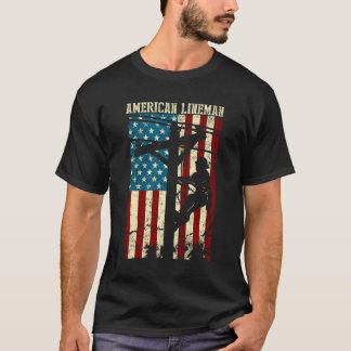 Lineman American Flag Electric Cable Gift Patrioti T-Shirt