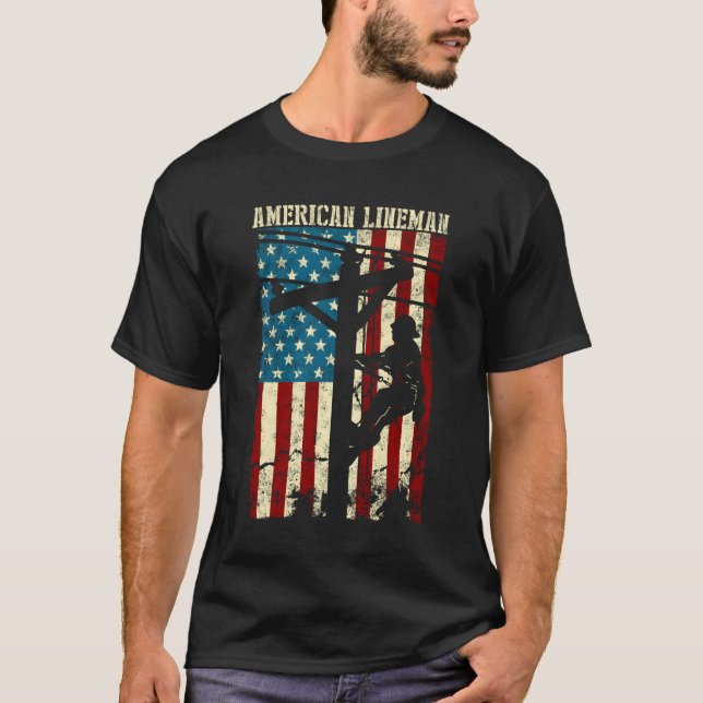Lineman American Flag Electric Cable Gift Patrioti T-Shirt (Vorderseite)
