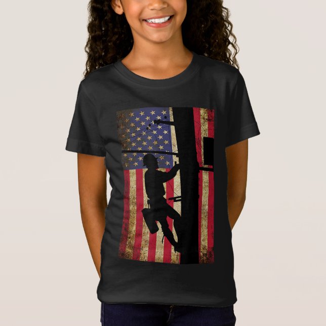 Lineman American Flag Electric Cable Lineman Gesch T-Shirt (Vorderseite)