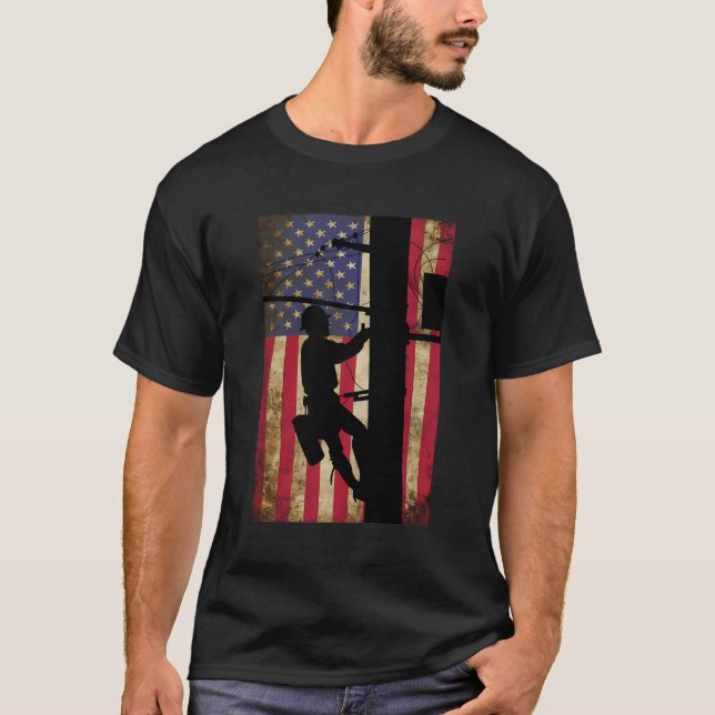 Lineman American Flag Electric Cable Lineman Gesch T-Shirt (Vorderseite)