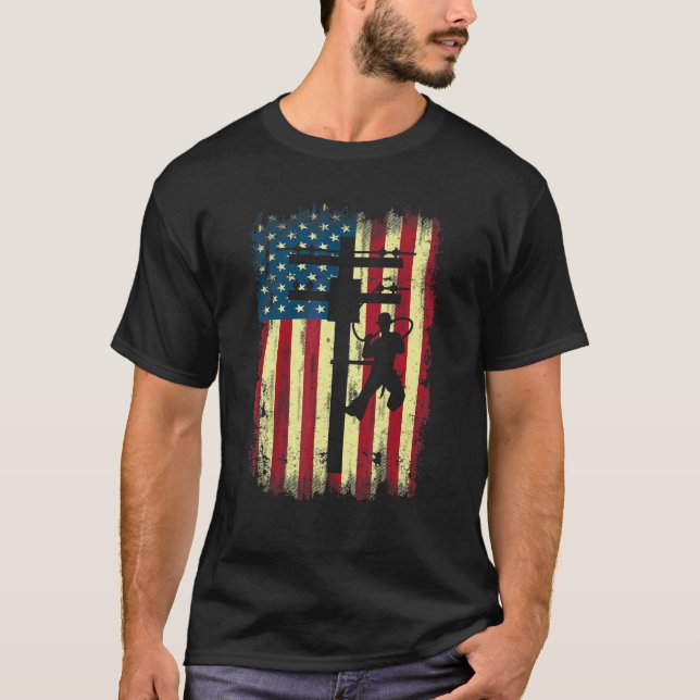 Lineman American Flag  Electric Cable Lineman T-Shirt (Vorderseite)