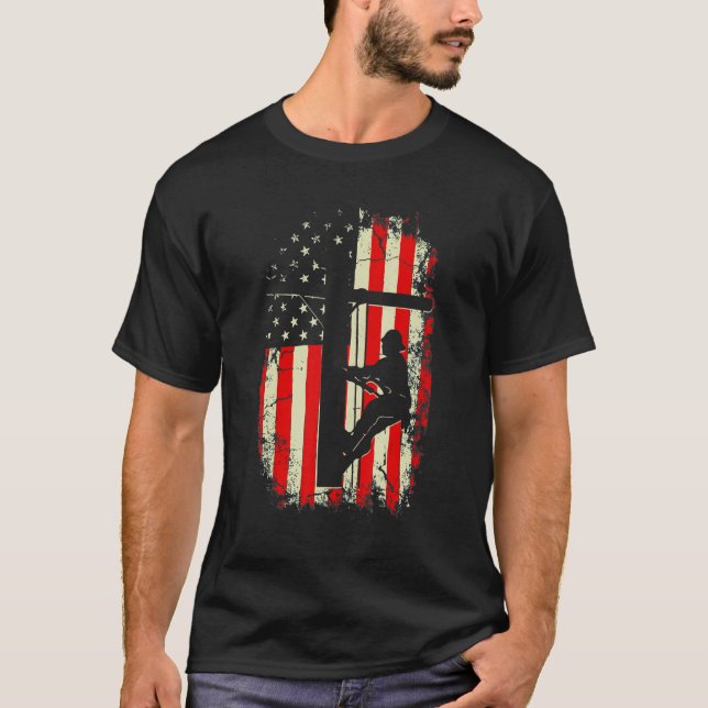 Lineman American Flag Electric Cable Lineman T-Shirt (Vorderseite)
