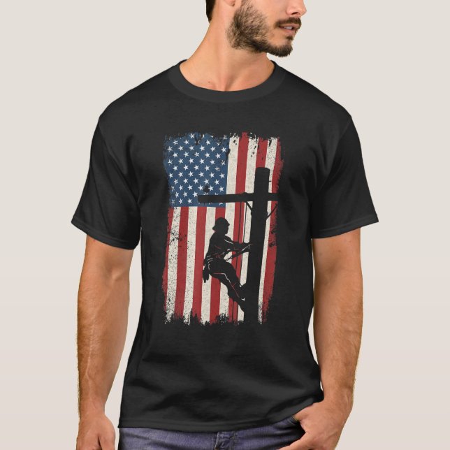Lineman American Flag Electric Lineworker 4th of J T-Shirt (Vorderseite)