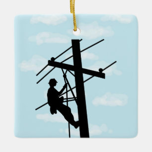 Lineman auf der Silhouette Pole Personalisierte Or Keramikornament