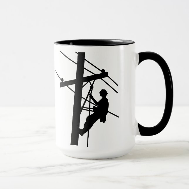 Lineman auf Pole Black Silhouette Tasse (Rechts)