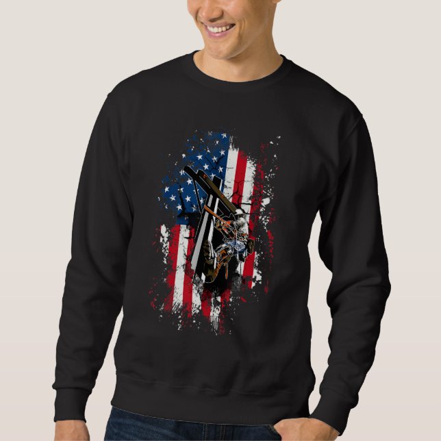 Lineman Distressed US American Flag Patriotic 4. Sweatshirt (Vorderseite)