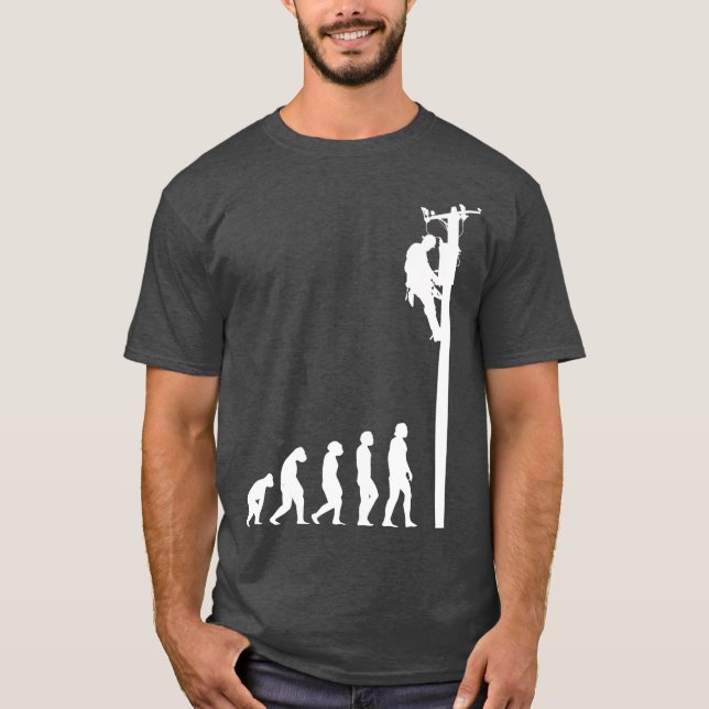 Lineman Evolution Funny Electric Cable Man Gift T-Shirt (Vorderseite)