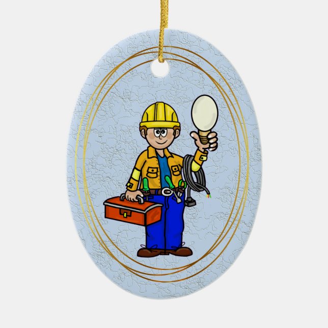 Lineman mit Big Bulb Personalisierter Name Ornamen Keramik Ornament (Vorne)