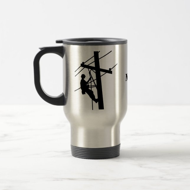 Lineman Silhouetten Personalisiert Name Travel Mug Reisebecher (Links)