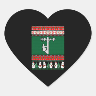 Lineman Ugly Christmas Sweater Herz-Aufkleber