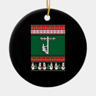 Lineman Ugly Christmas Sweater Keramik Ornament