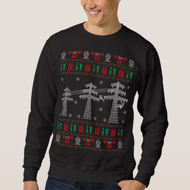 Lineman Ugly Weihnachtssüßer für den Elektriker Sweatshirt (Vorderseite)