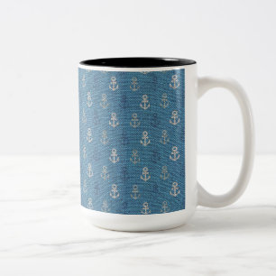 Linen Anker auf Blue Zweifarbige Tasse