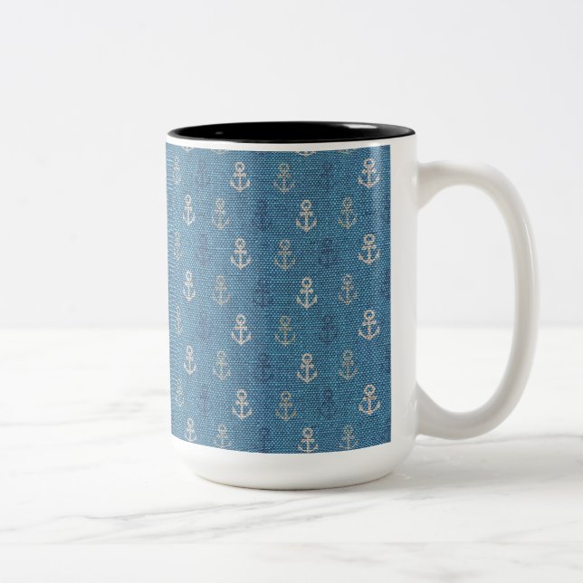 Linen Anker auf Blue Zweifarbige Tasse (Rechts)