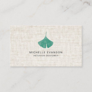 Linen Aquamarin Green Ginkgo Leaf Elegant Visitenkarte