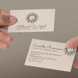 Linen Beige Abstrakte spirituelle Celestial Sun Visitenkarte