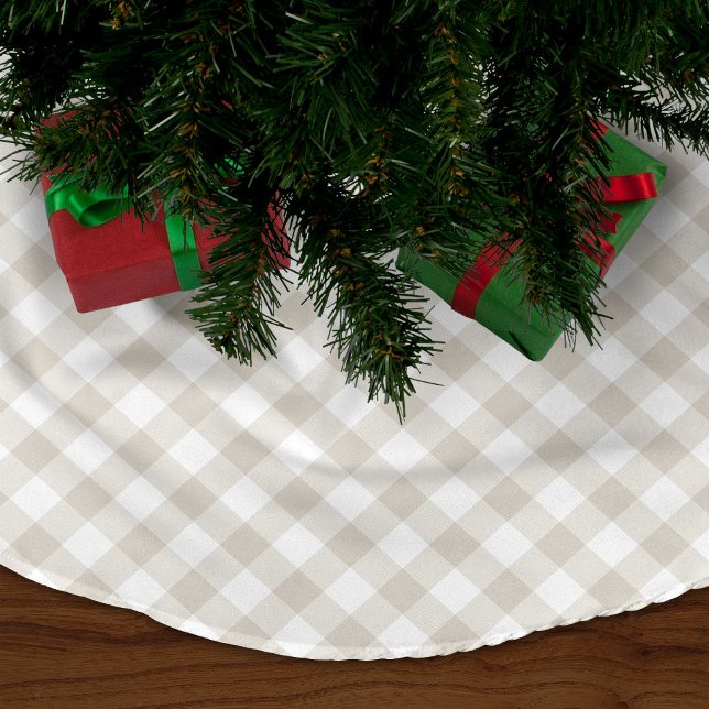Linen Beige Gingham Polyester Weihnachtsbaumdecke (Von Creator hochgeladen)
