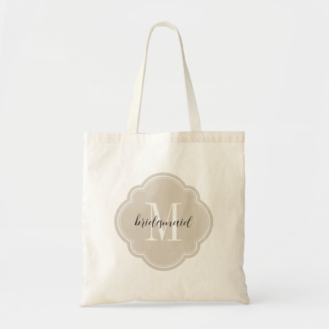Linen Beige Monogram Bridesmaid Tote Bag Tragetasche (Vorne)