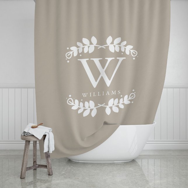 Linen Beige Monogram Duschvorhang (Von Creator hochgeladen)