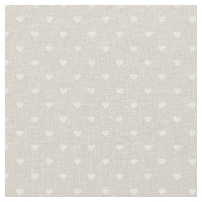 Linen Beige Polka Dot Hearts Stoff (Nahaufnahme)
