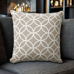 Linen Beige & White Modern Geometric Pattern Kissen