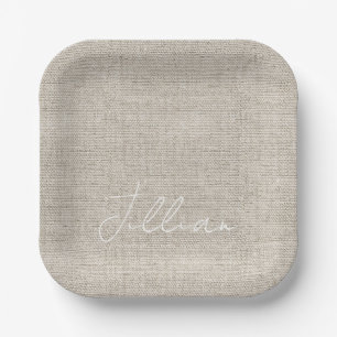 Linen Fabric NAME Chic Beige Weiß Zeitlos Pappteller
