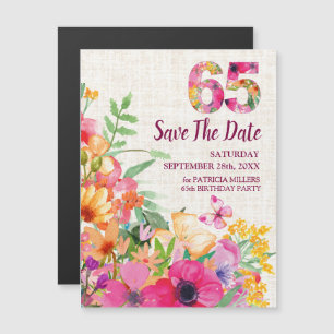 Linen Floral 65. Geburtstag Save the Date Magneteinladung