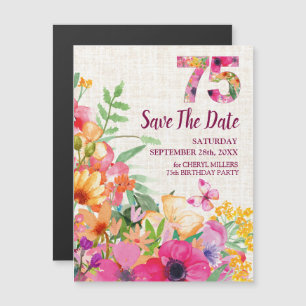 Linen Floral 75. Geburtstag Save the Date Magneteinladung