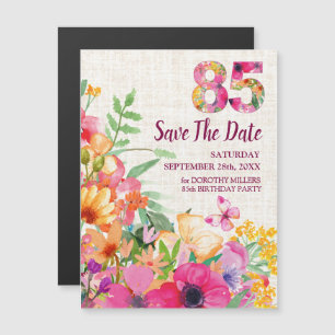 Linen Floral 85. Geburtstag Save the Date Magneteinladung