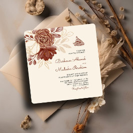 Linen gold Glitzer Aquarellblume Islamische Hochze Einladung