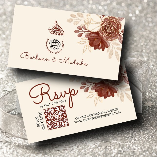 Linen gold Glitzer QR UAWG Islamic Wedding Website Begleitkarte (Von Creator hochgeladen)
