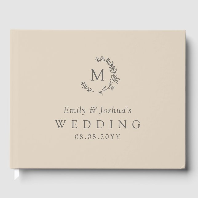 Linen & Gray Hand Gezeichnet Blumenkrautverheiratu Gästebuch (Vorderseite)