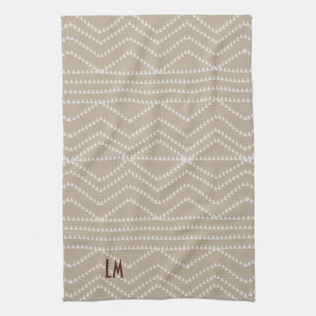 Linen Look Geometric Add Initials Monogram Geschirrtuch (Vertikal)
