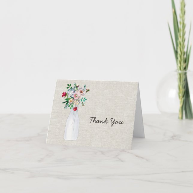 Linen Look Vintag Inspiriert Hochzeit Danke (Vorderseite)